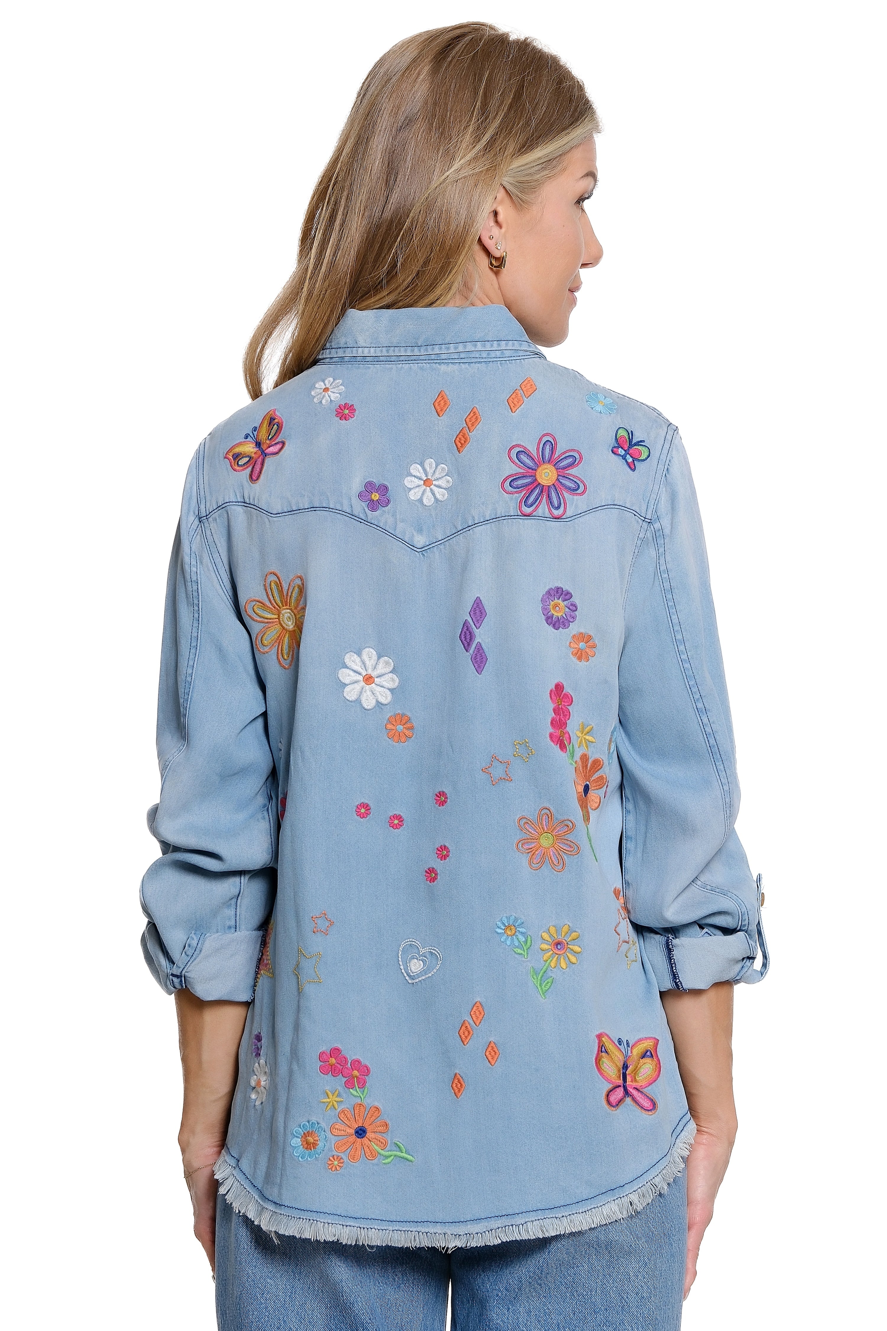 Embroidered Blouse with Front Pockets - Floral Multi