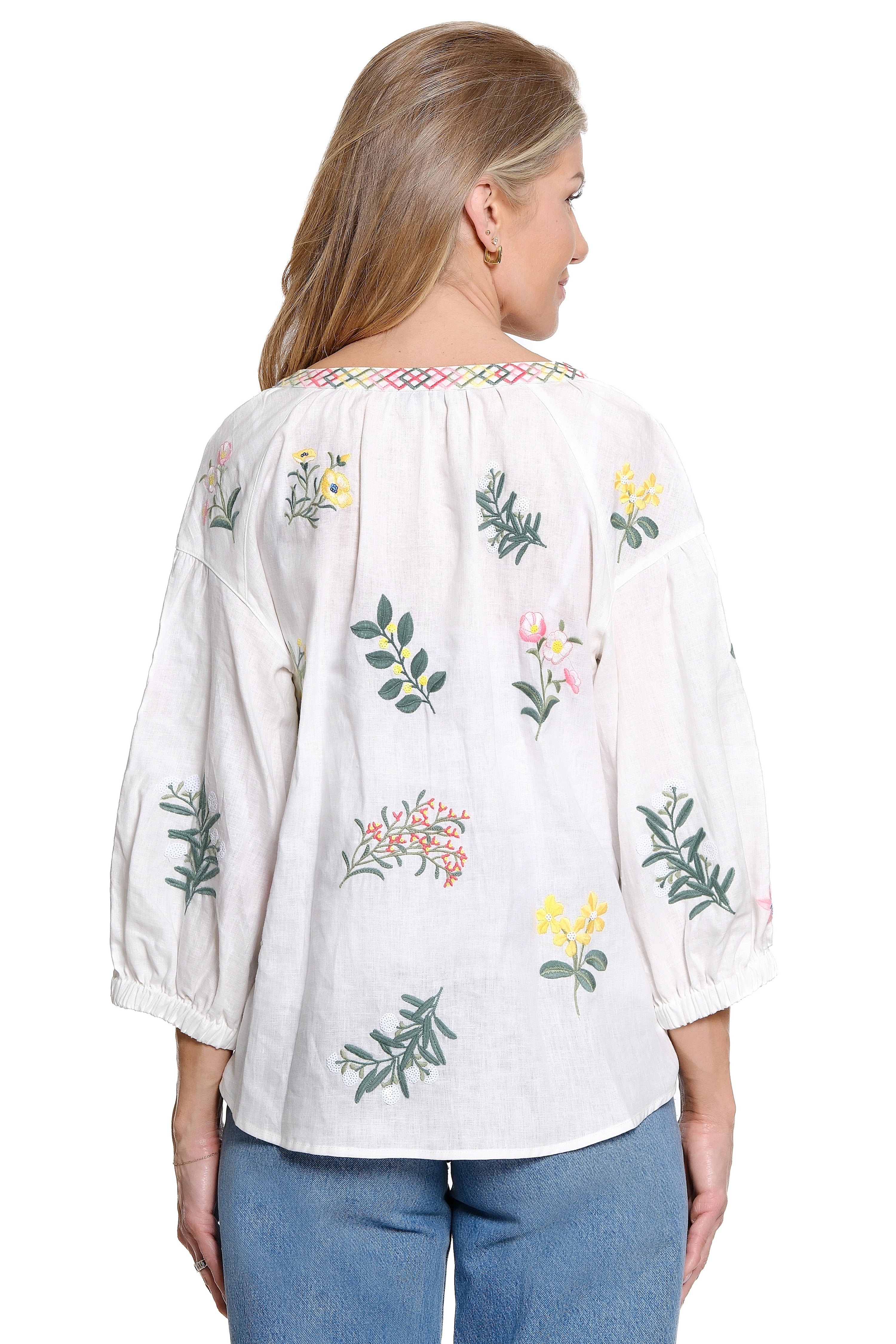 Floral Embroidered Blouse - White Floral