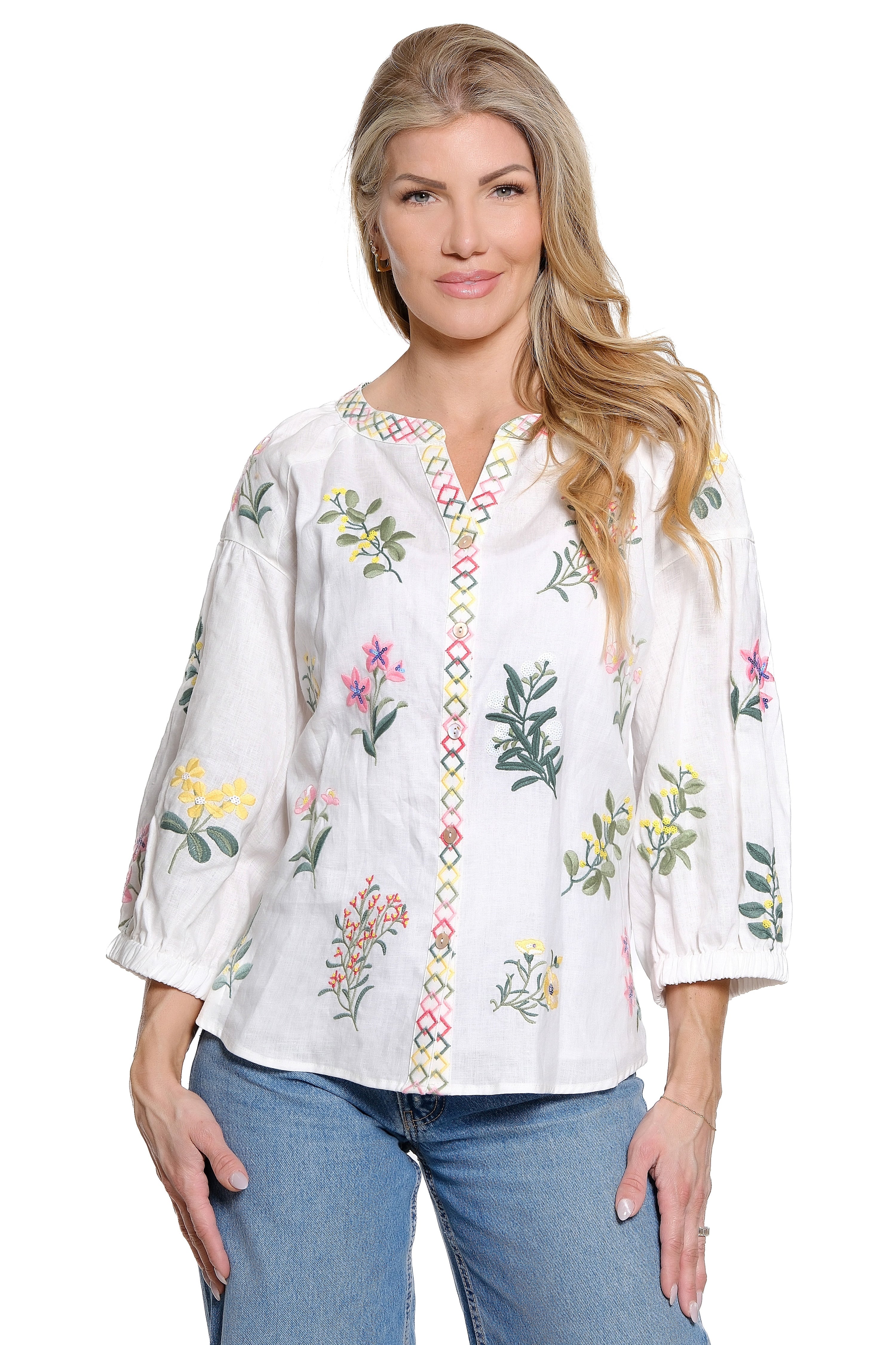 Floral Embroidered Blouse - White Floral