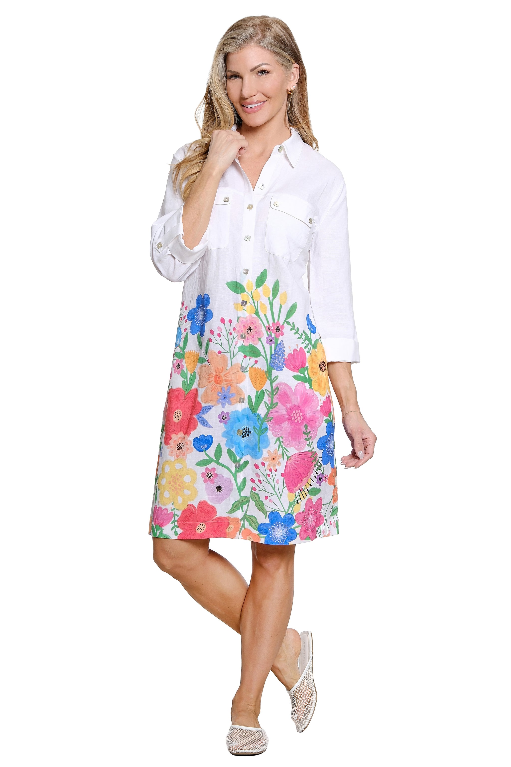 Floral Border Print Shirt Dress - Petite