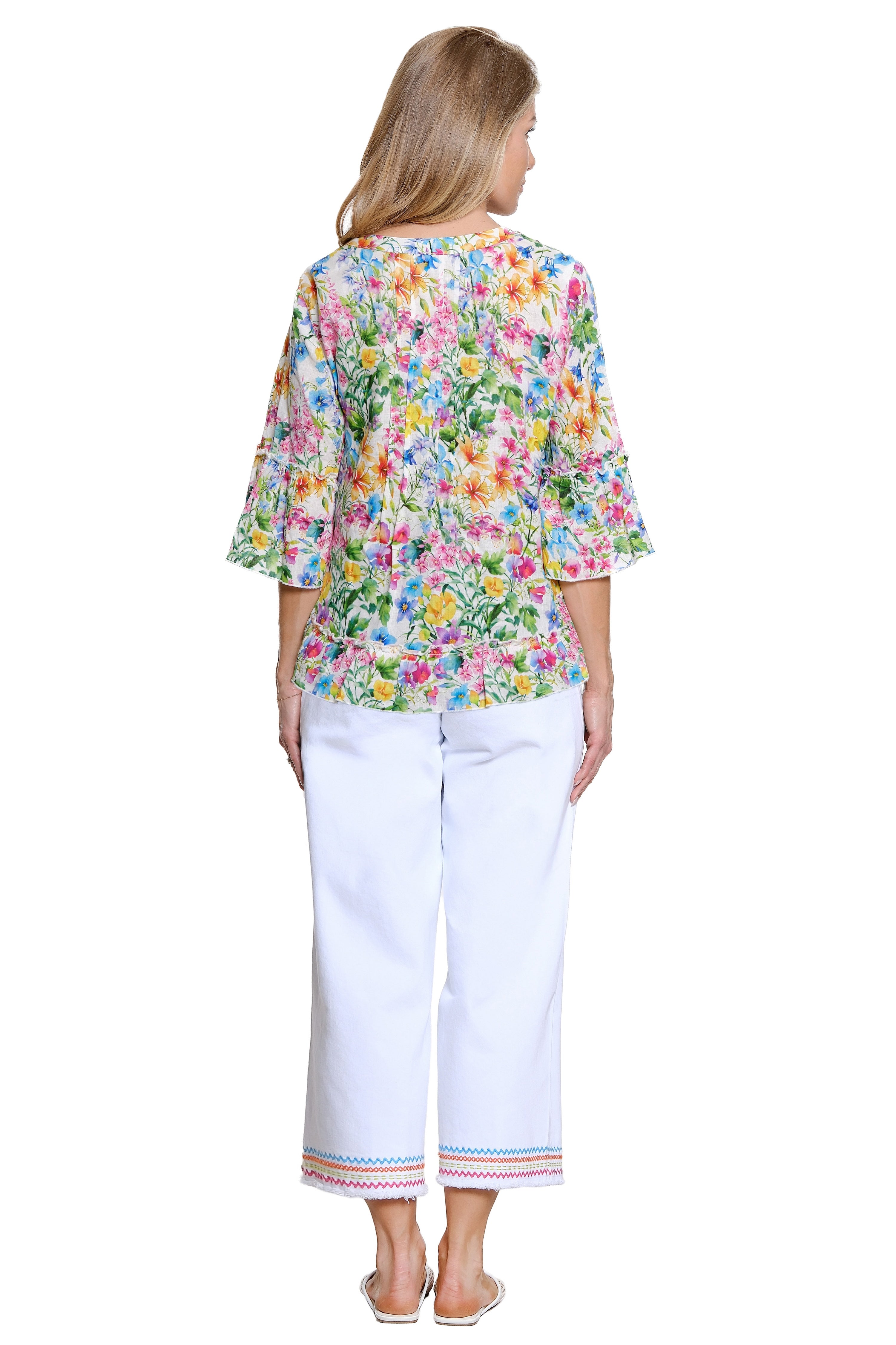 Wide Leg Jean w/ Embroidered Hem - White