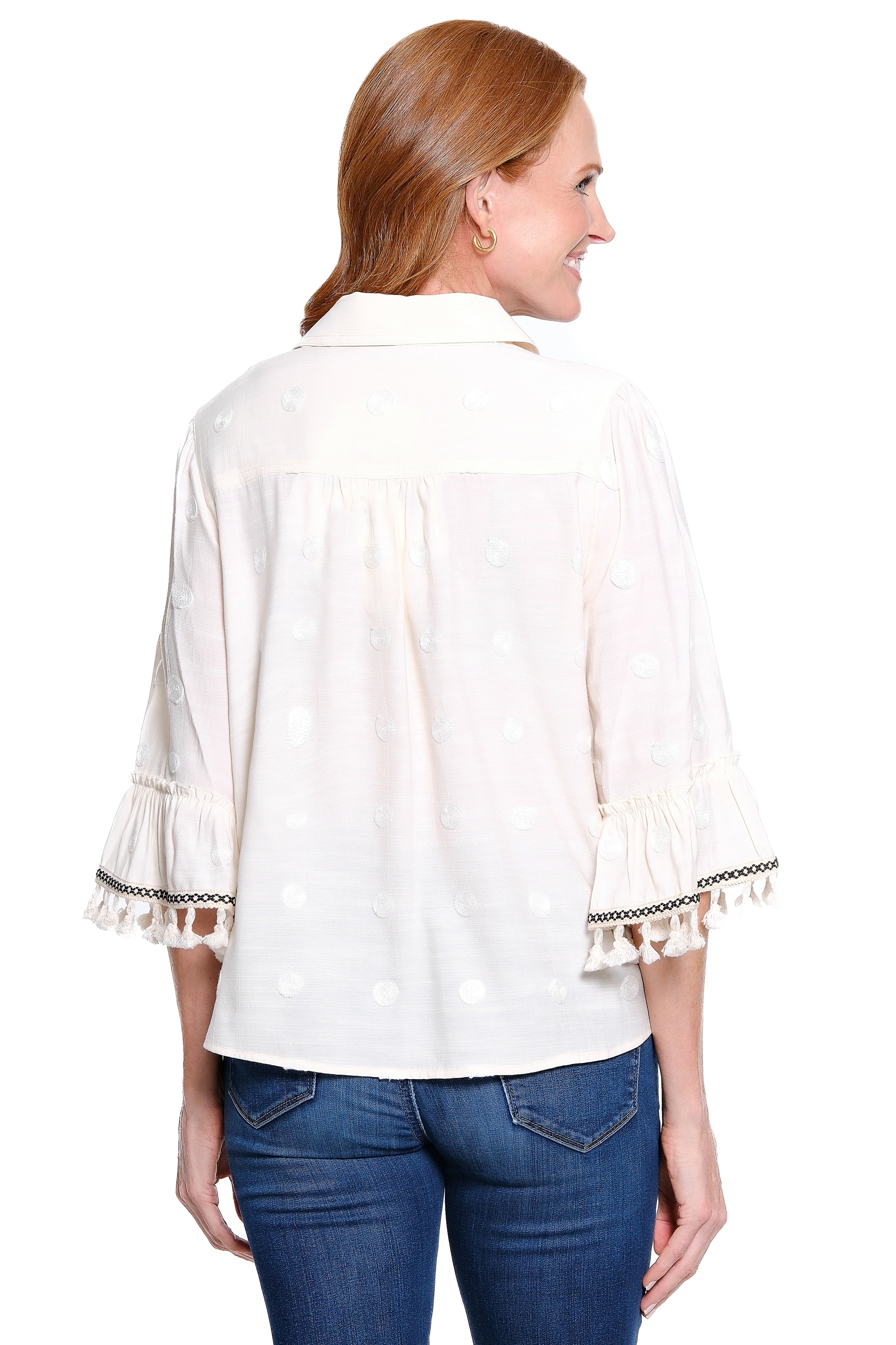 Embroidered Dot Tie-Front Blouse - Plus - Ivory