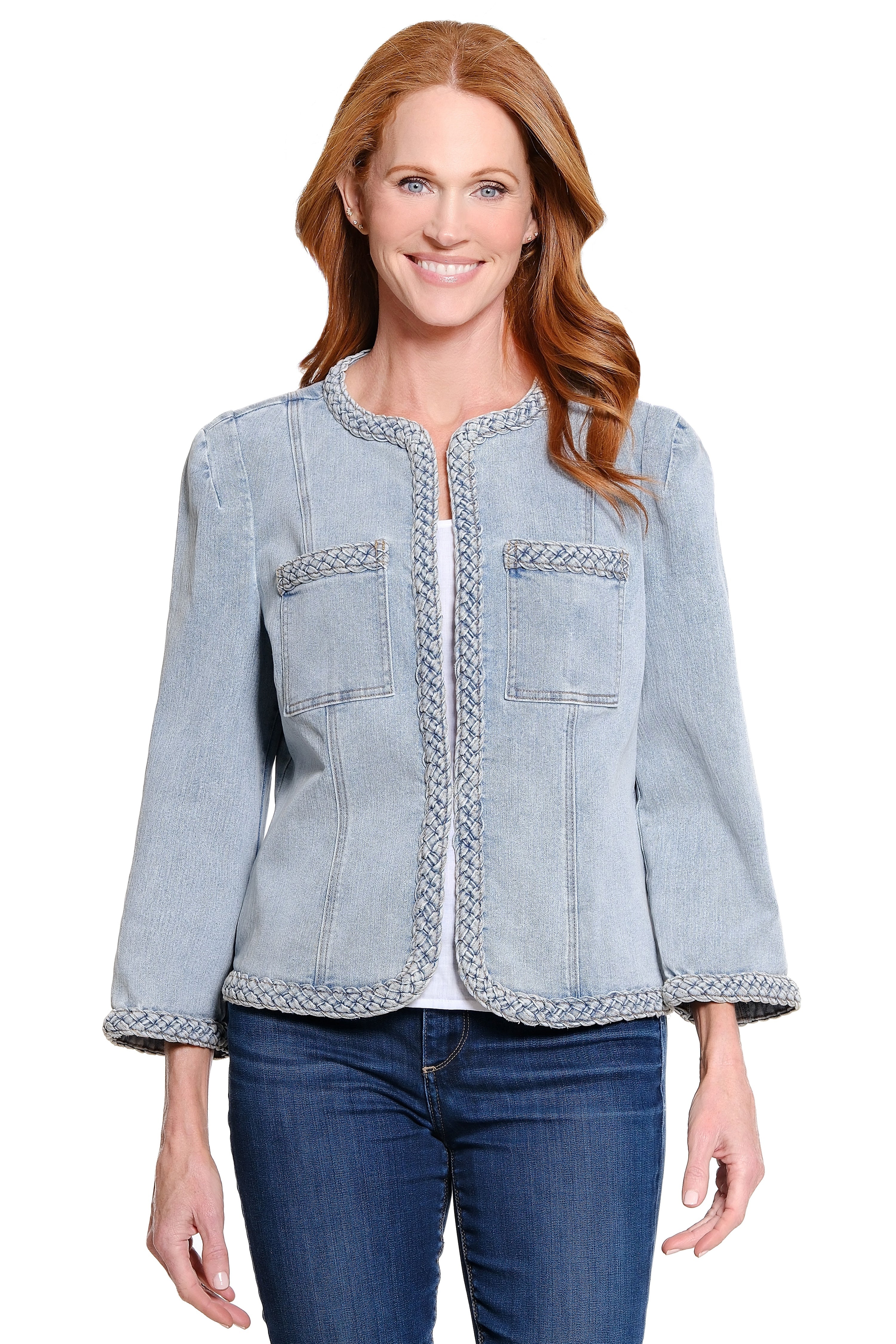 Braid-Trim Denim Jacket - Light Denim
