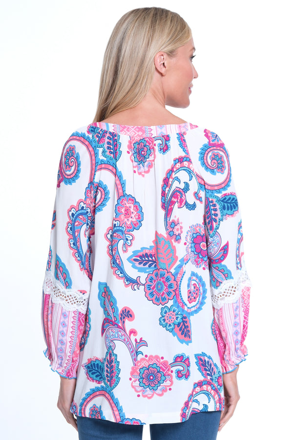 Embroidered Tie Front Tunic - Women's - Multi