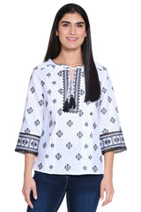 Embroidered Linen Tunic - Women's - Black/White