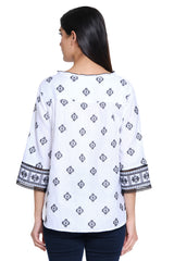 Embroidered Linen Tunic - Women's - Black/White