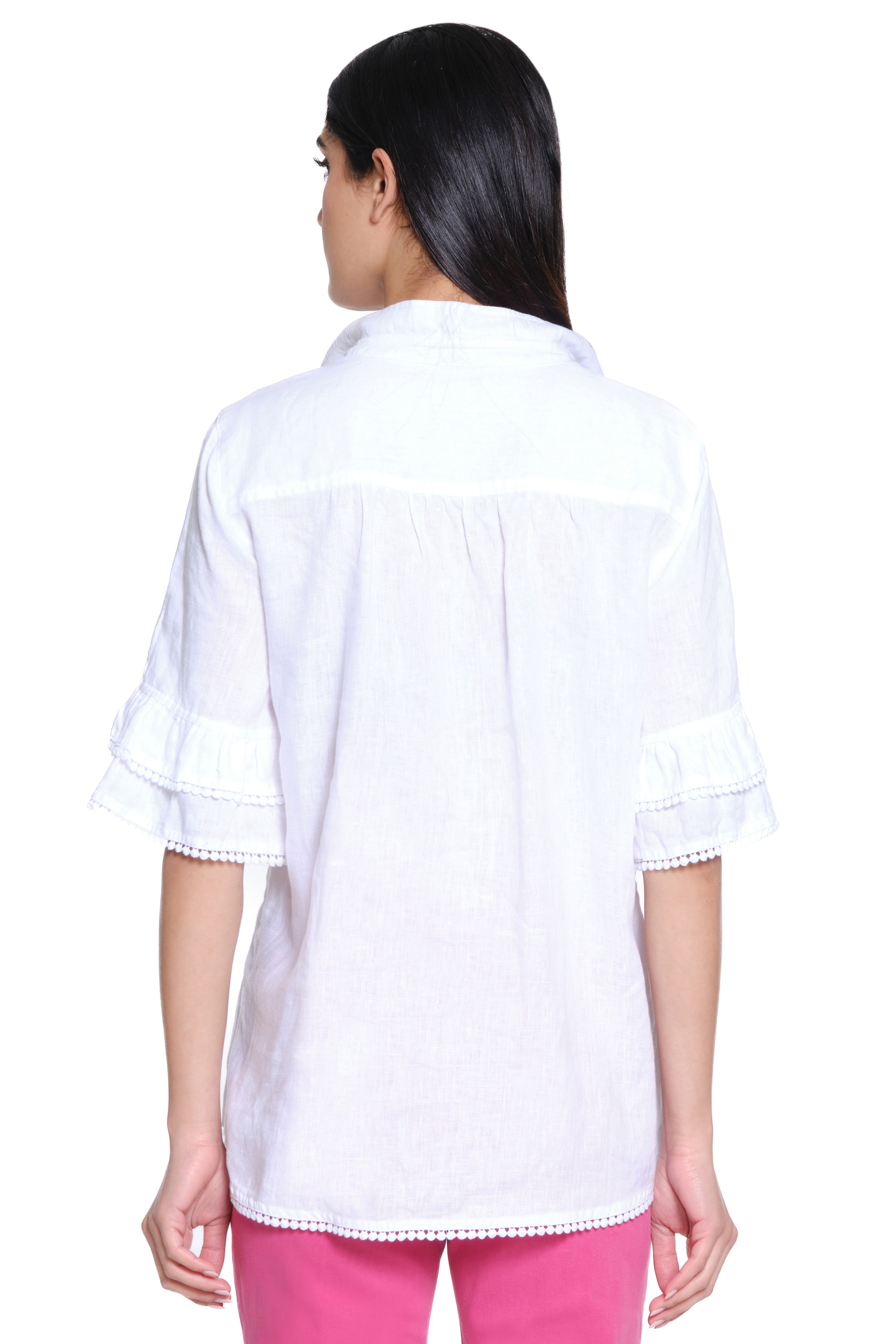 Flounce Sleeve Linen Top - Petite - White