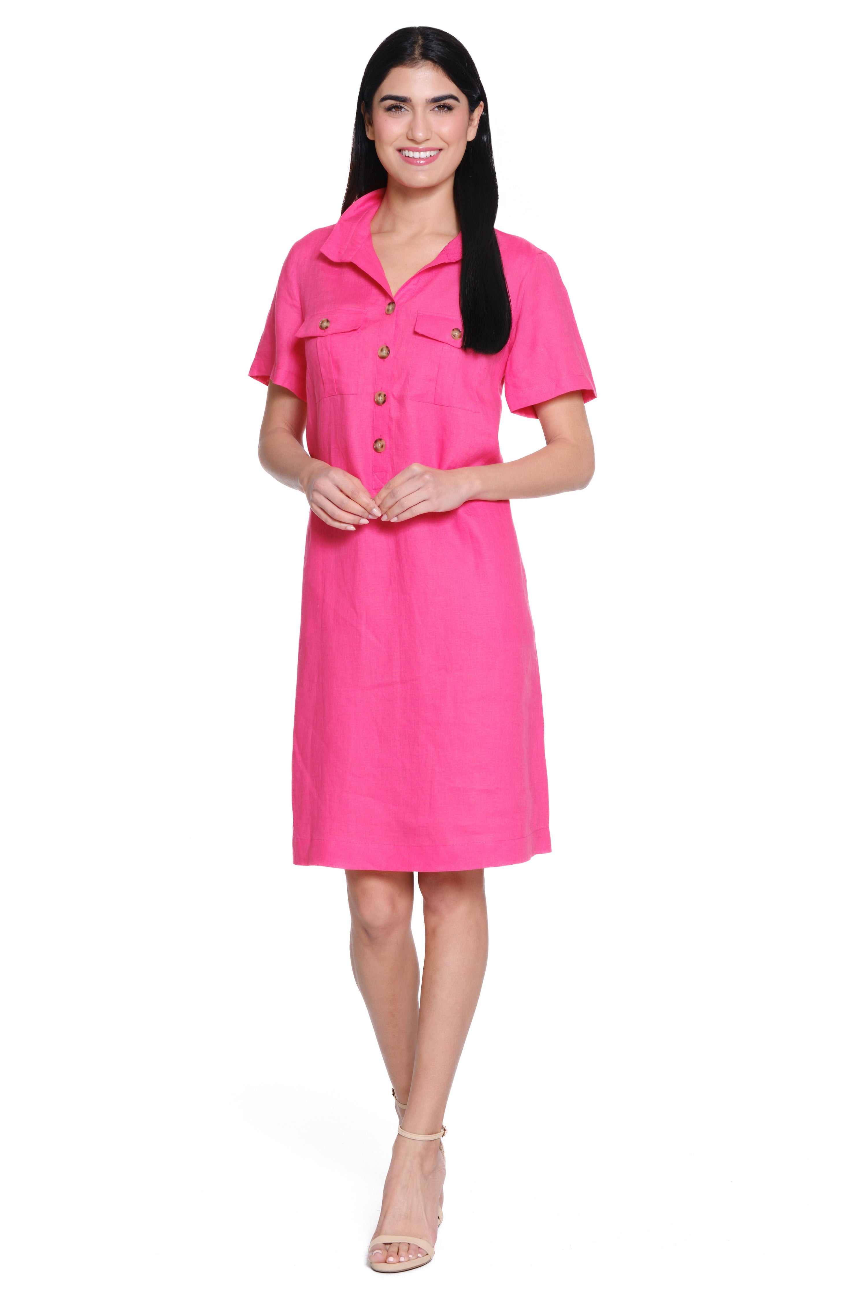 Short Sleeve Wire Collar Dress - Bright Fuchsia