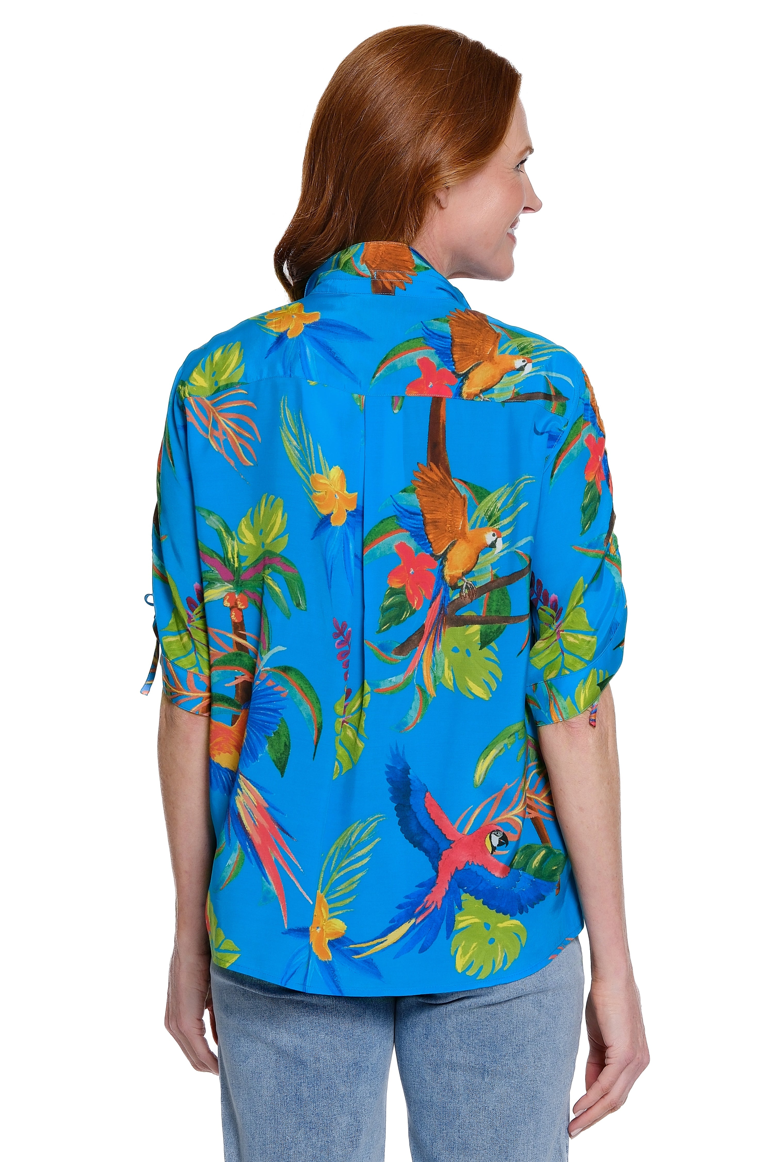 Tropical Print Button-Down Tie-Front Blouse - Malibu
