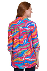 Watercolor Print Eyelet Button-Front Shirt - Plus - Multi