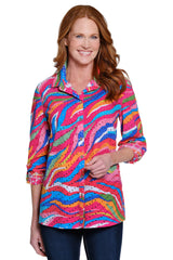 Watercolor Print Eyelet Button-Front Shirt - Plus - Multi