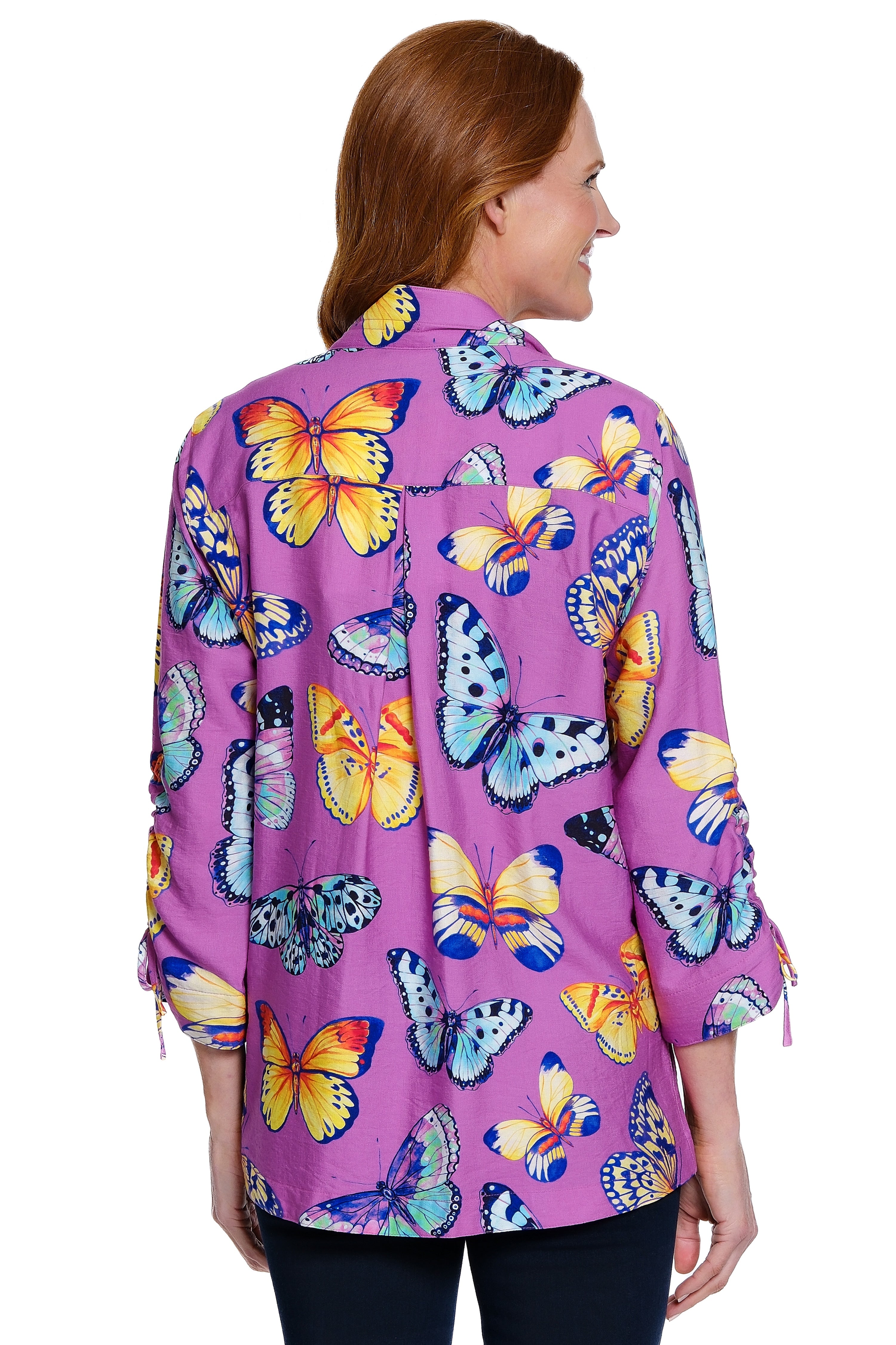 Butterfly Print Button-Front Top - Pink Print