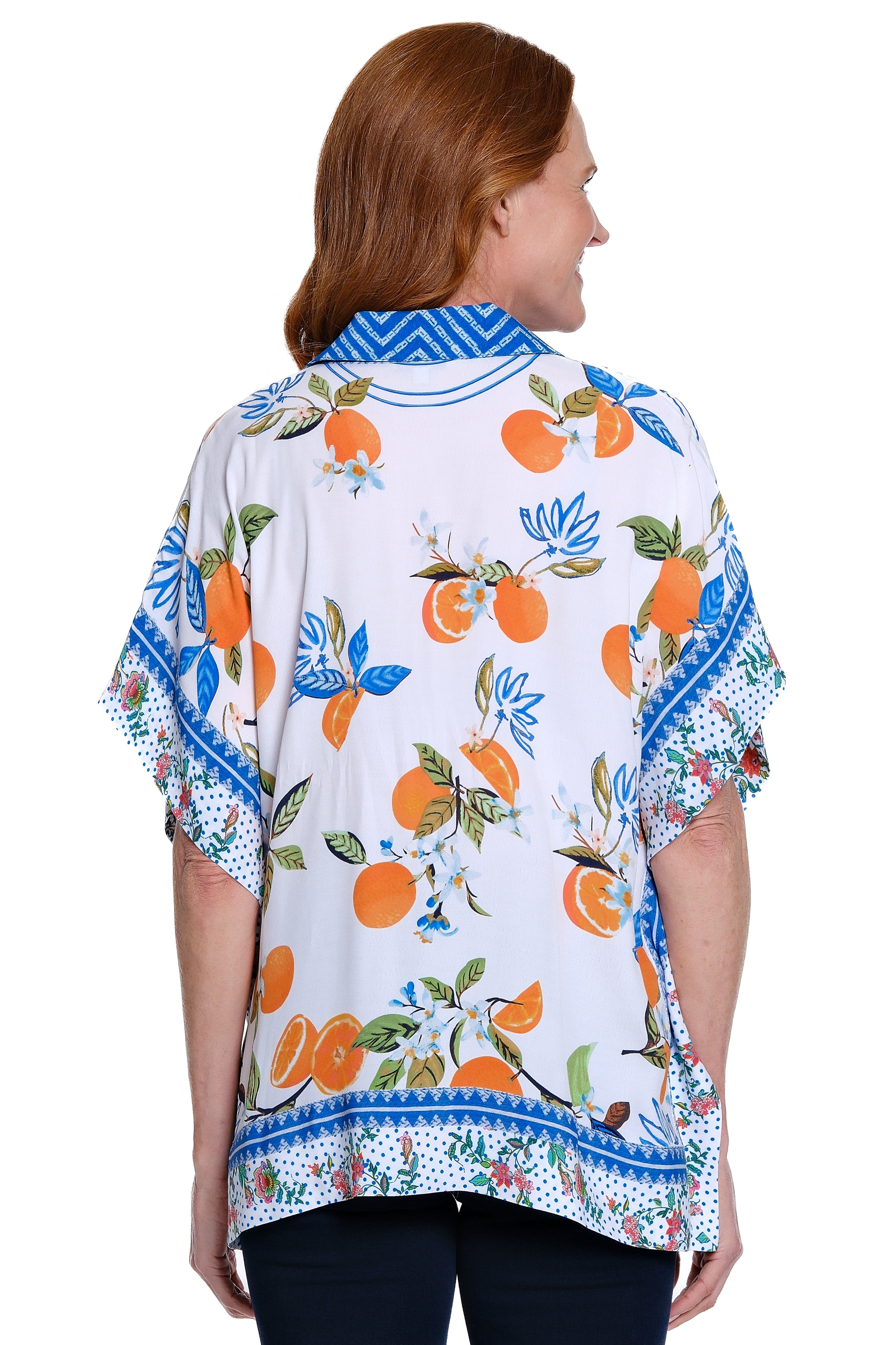 Tropical Print Button-Up Tunic - White