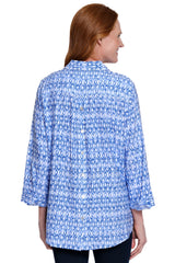 Printed Button-Front & Back Top - Plus - Blue Print