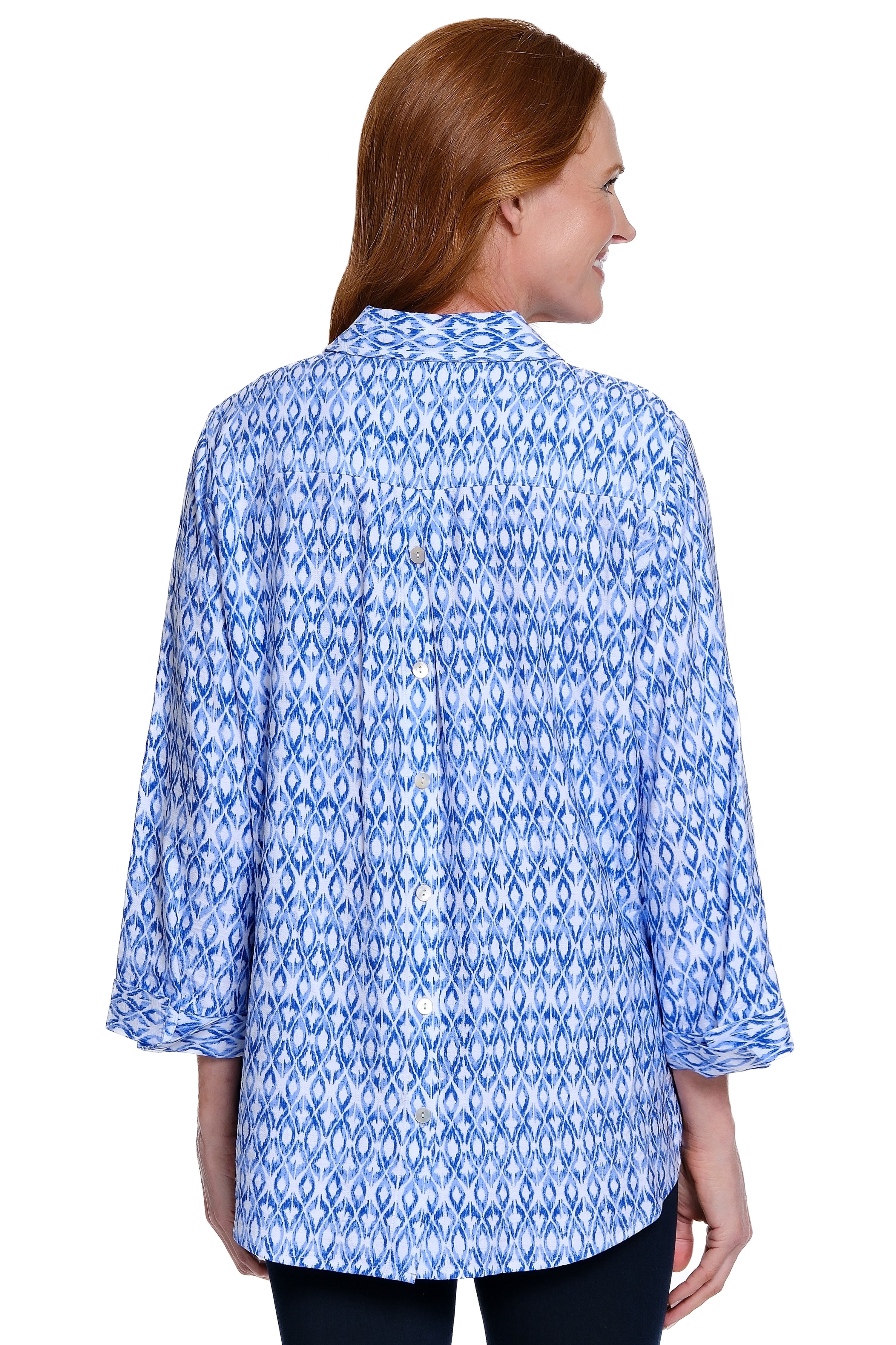 Printed Button-Front & Back Top - Blue Print