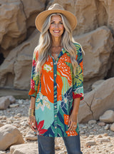 Printed Button-Front Tunic - Plus - Multi