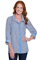 Embroidered Top with Printed Back - Plus - Blue Stripe