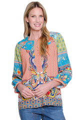 Mixed Print Peasant Top - Petite - Multi
