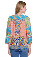 Mixed Print Peasant Top - Petite - Multi
