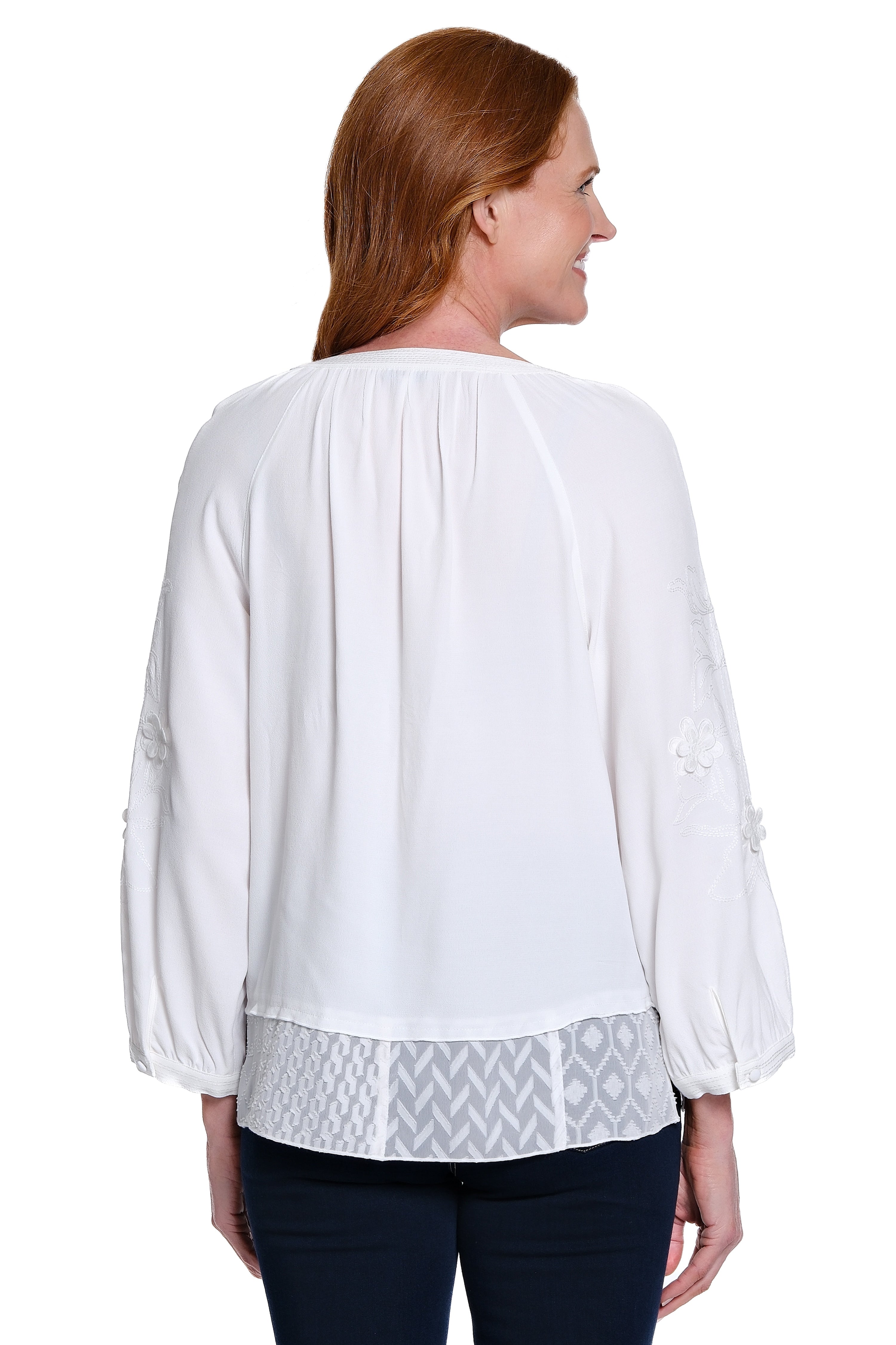 Embroidered Tunic with Floral Details - White