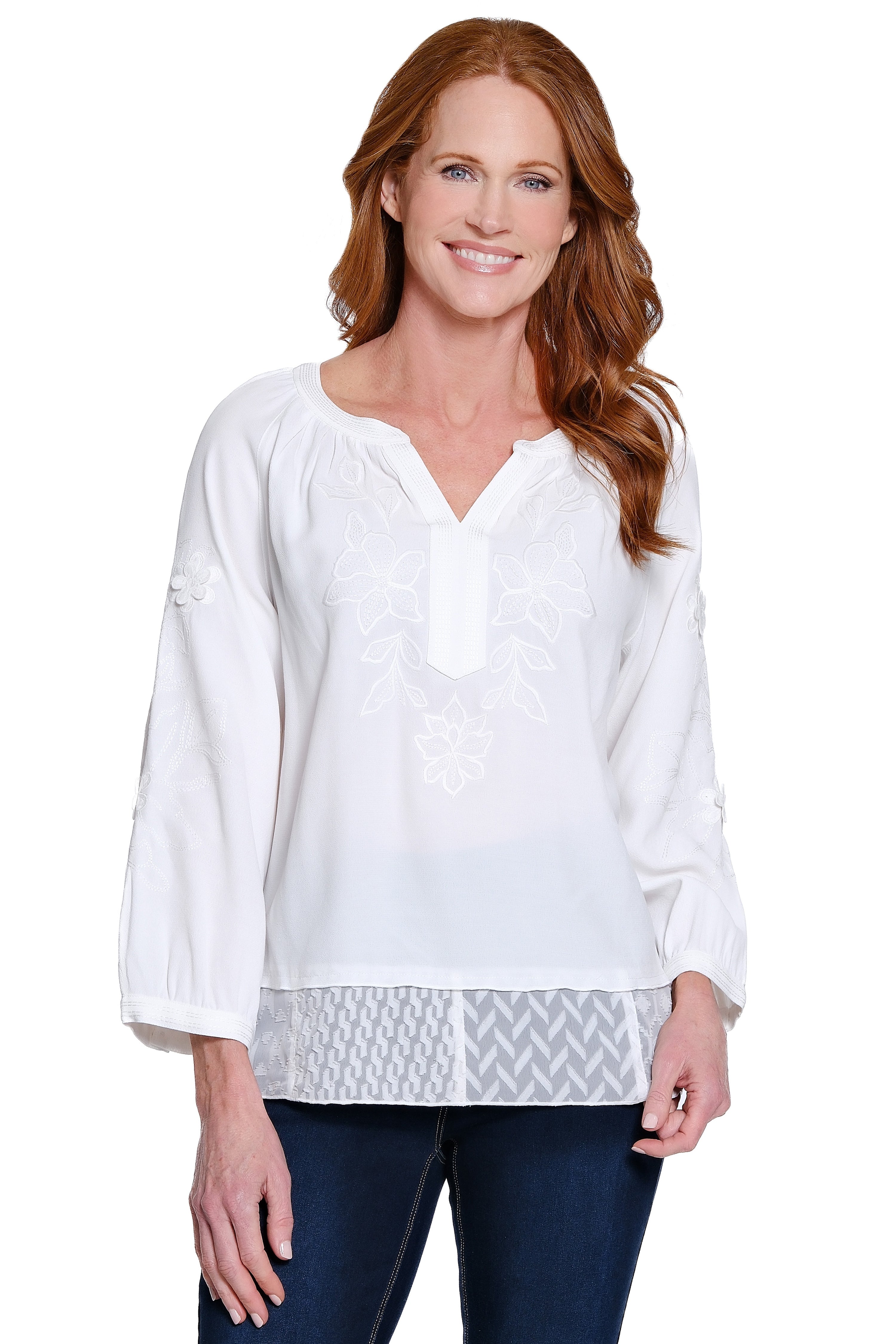 Embroidered Tunic with Floral Details - White
