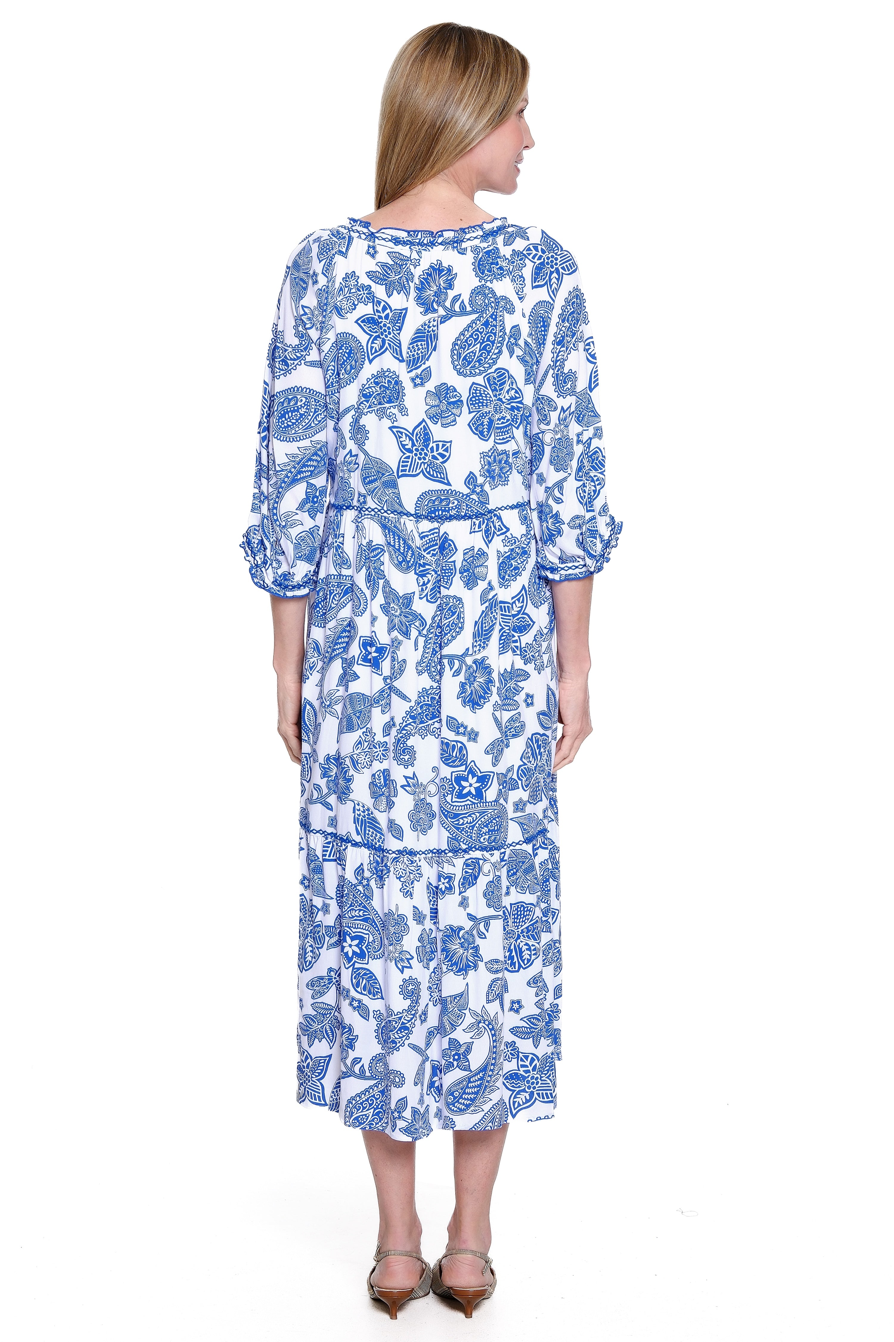Printed Tiered Dress - Blue Print