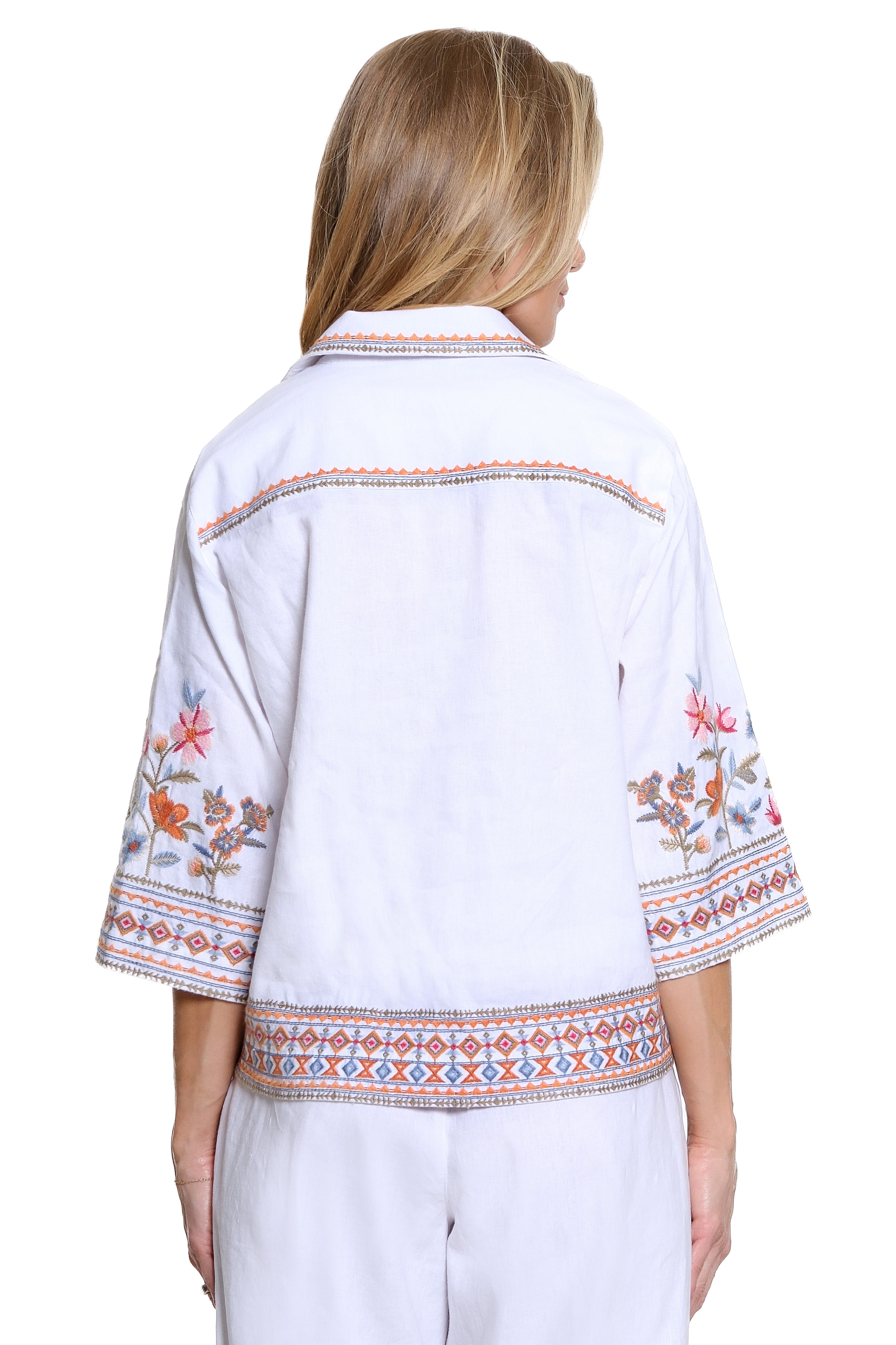 Floral Embroidered Blouse - Petite - White Floral