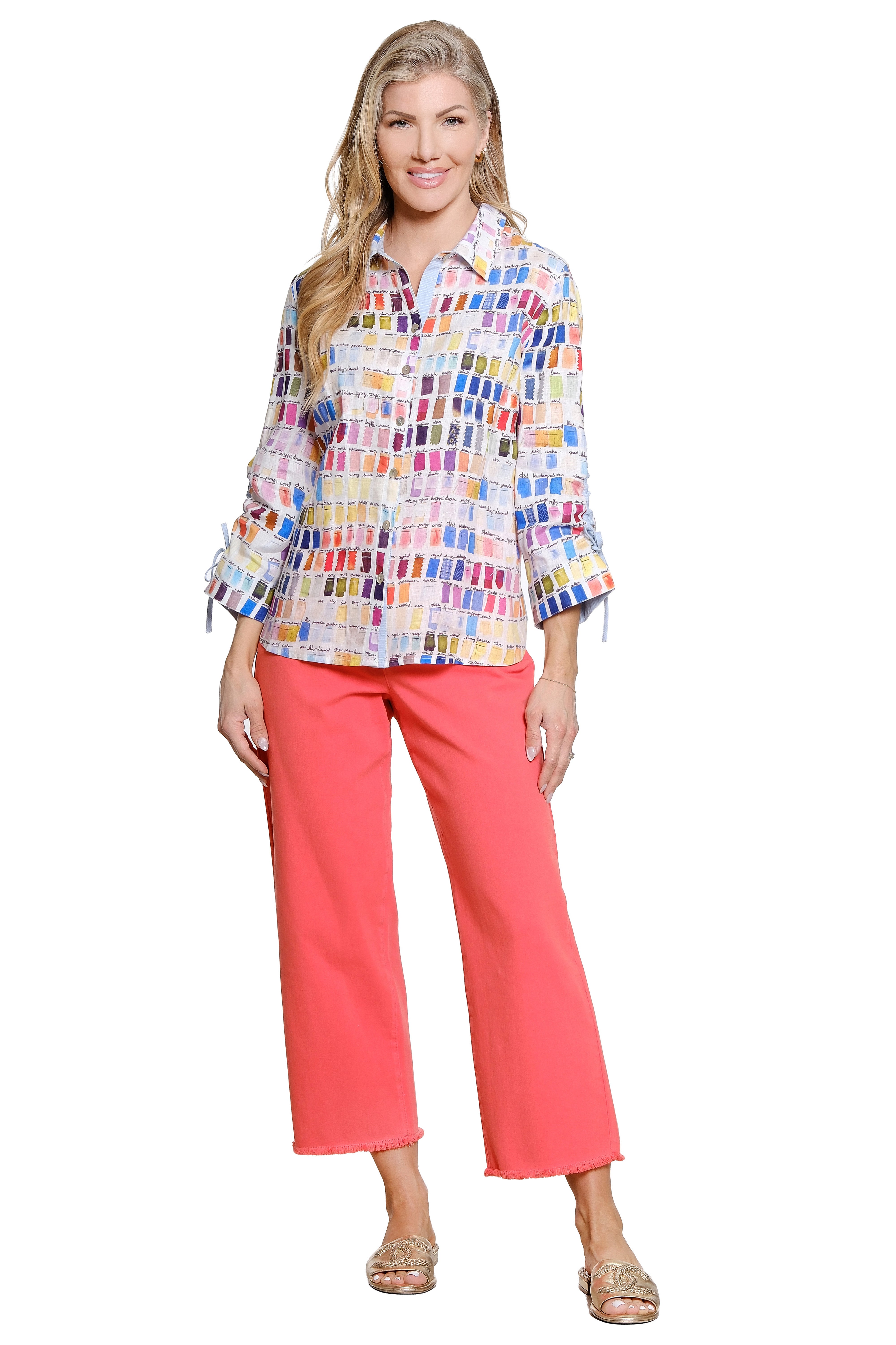 Wide Leg Jean with Raw Hem - Tangerine