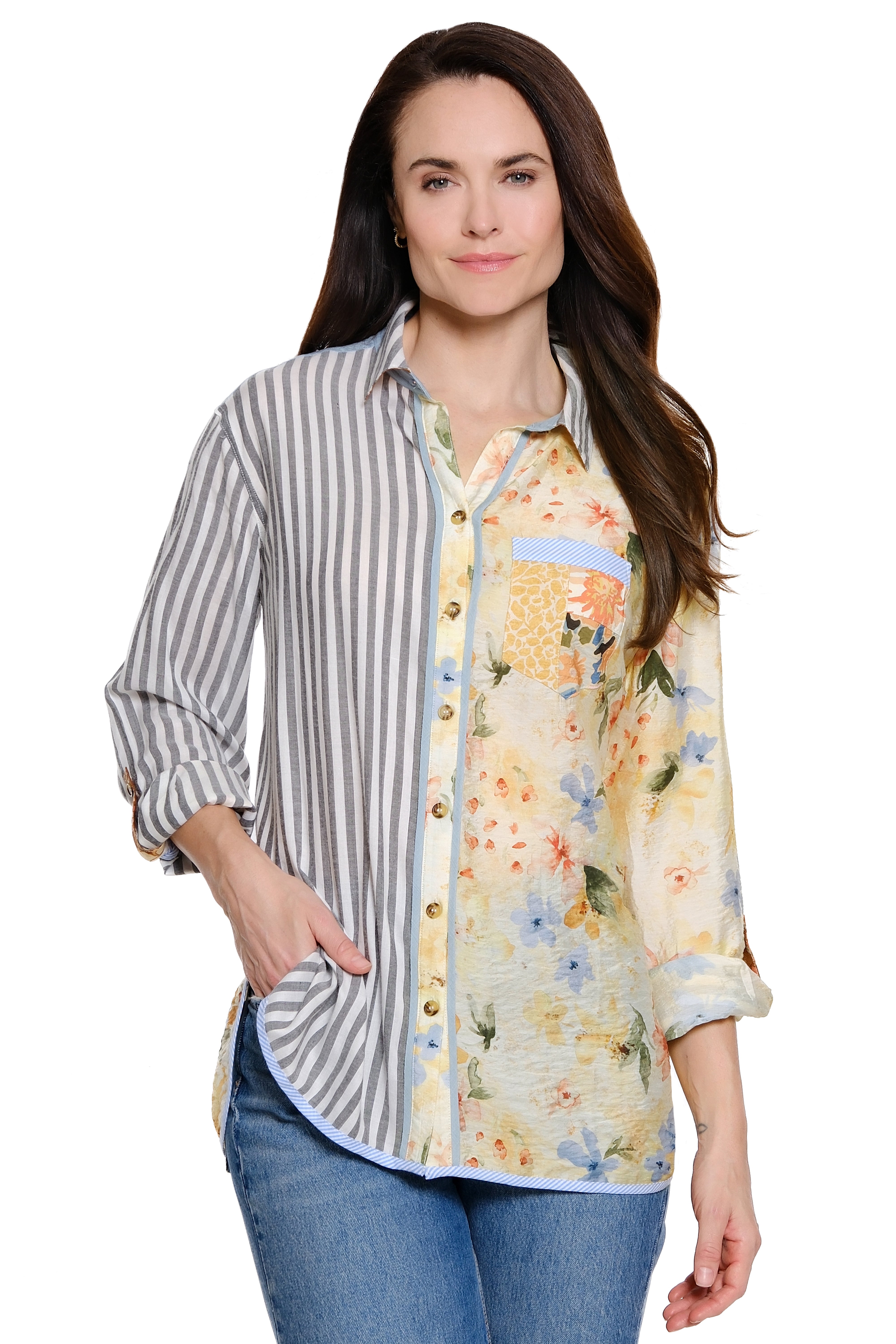 Mix Print Button Down Blouse - Multi