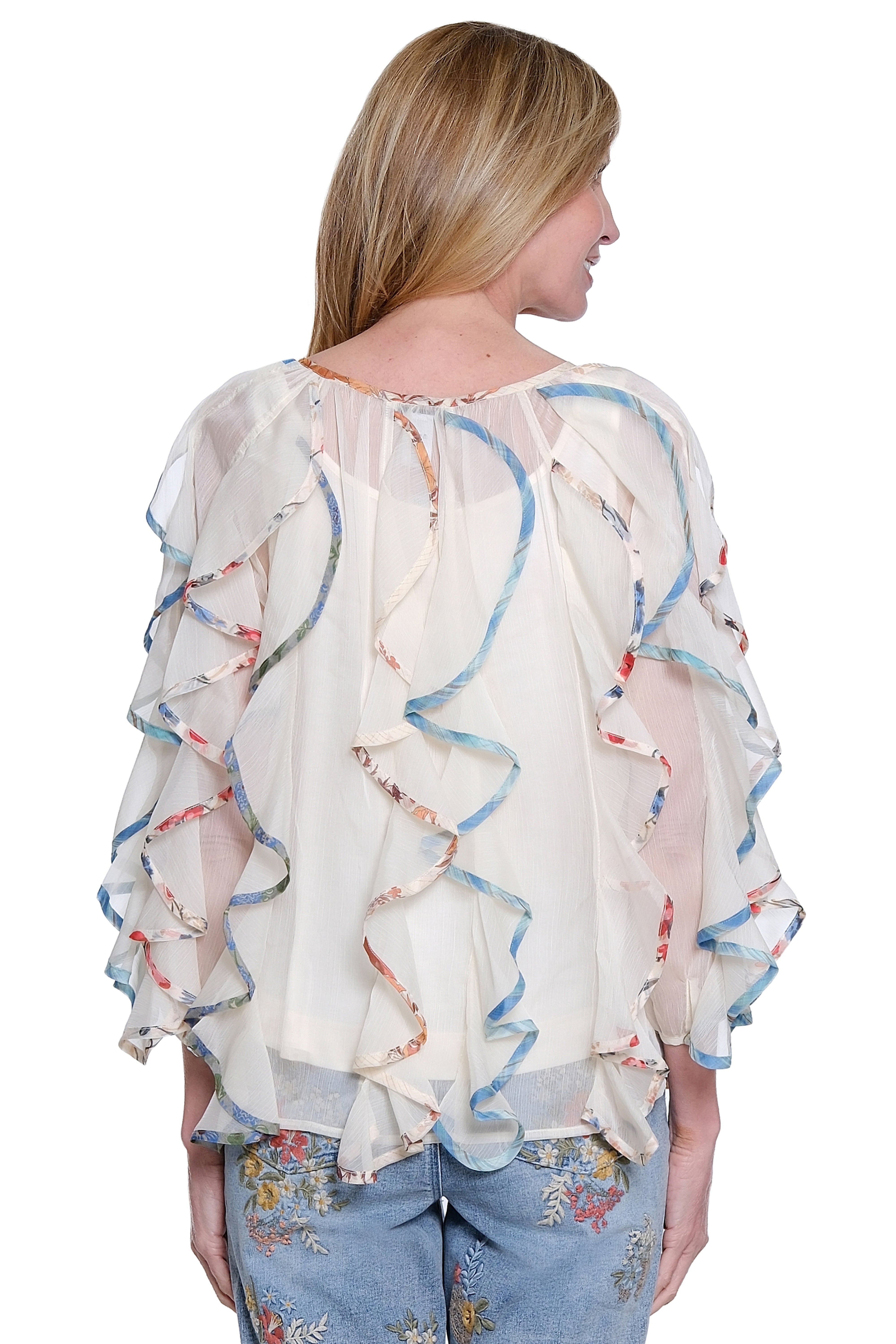Ruffled 3/4 Sleeve Blouse - Ivory