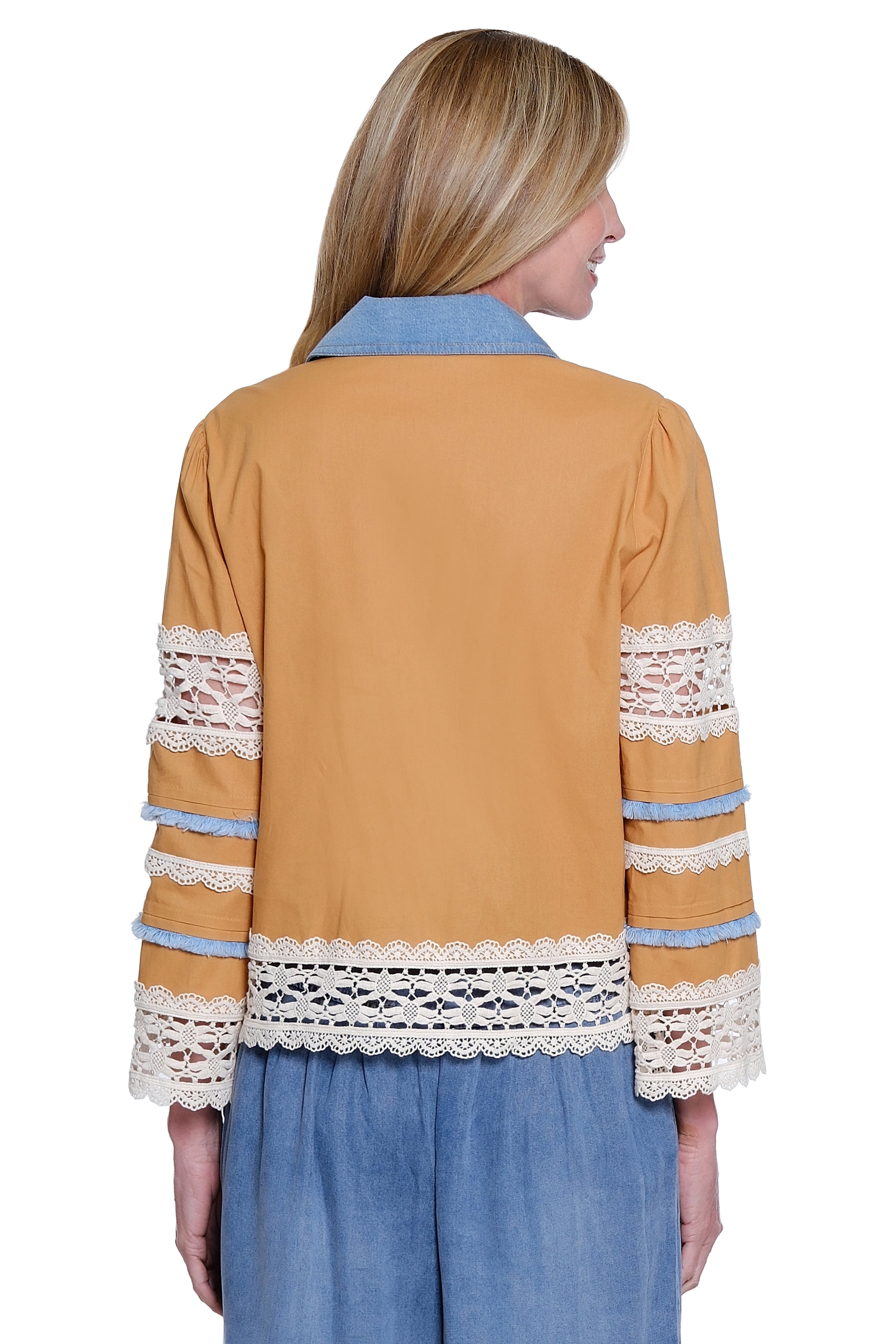 Lace Inset 3/4 Sleeve Jacket - Artisan Gold