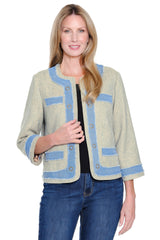 Open Front Tweed Jacket - Petite - Blue Multi