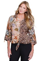 Mixed Print Blouse with Dolman Sleeves - Petite - Multi