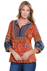 Peasant Top with Tassel Ties - Petite - Spice Print