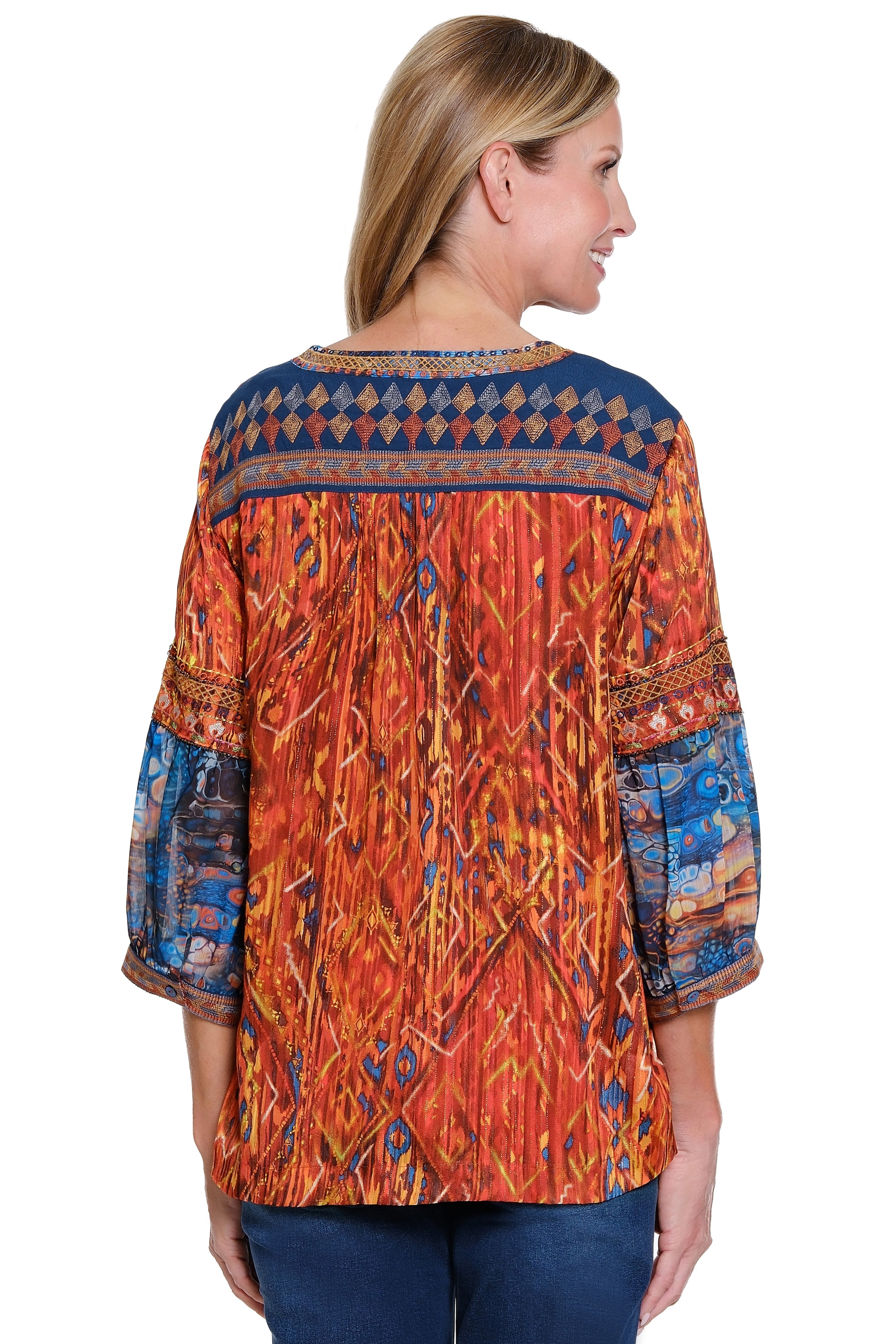 Peasant Top with Tassel Ties - Petite - Spice Print