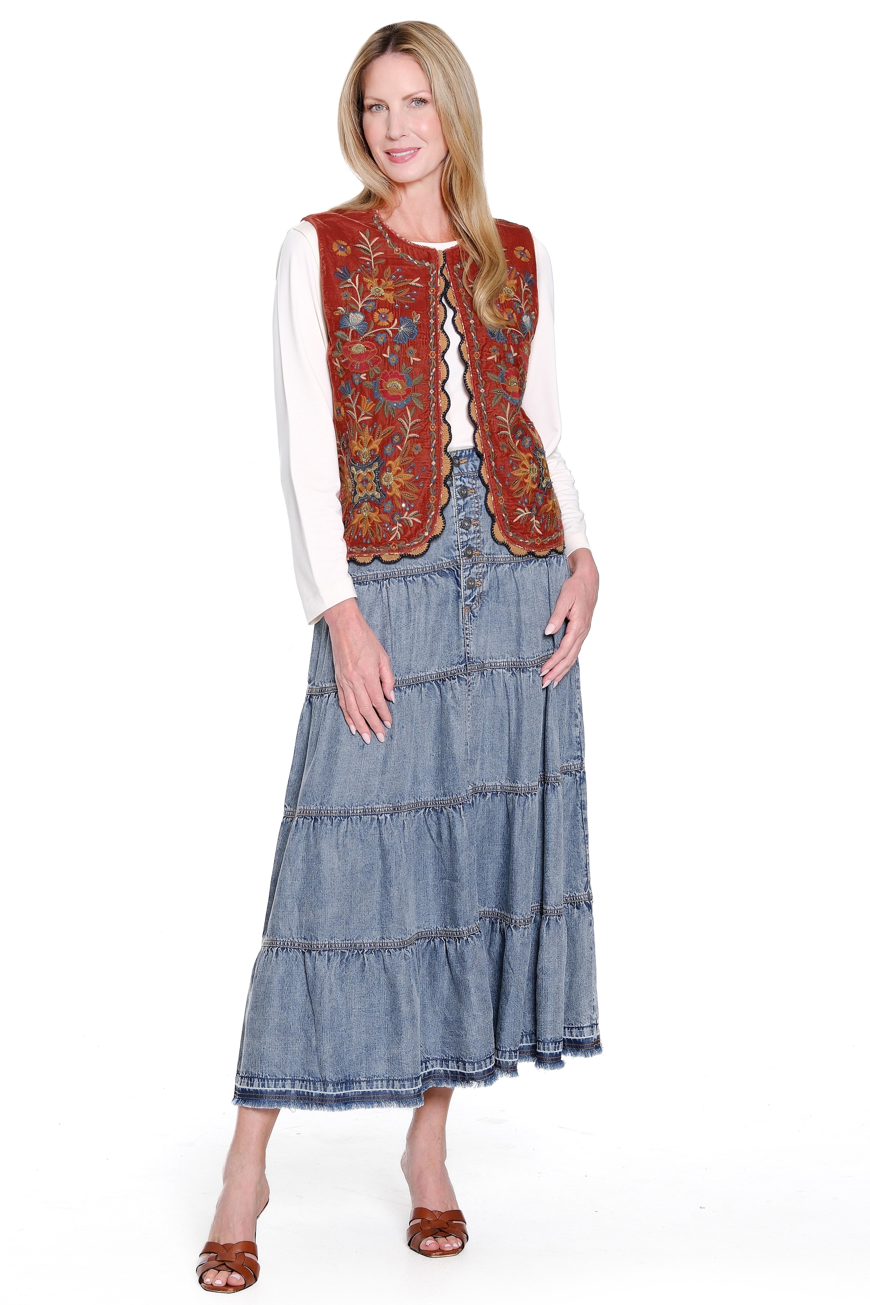 Acid Wash Tiered Denim Skirt - Light Wash