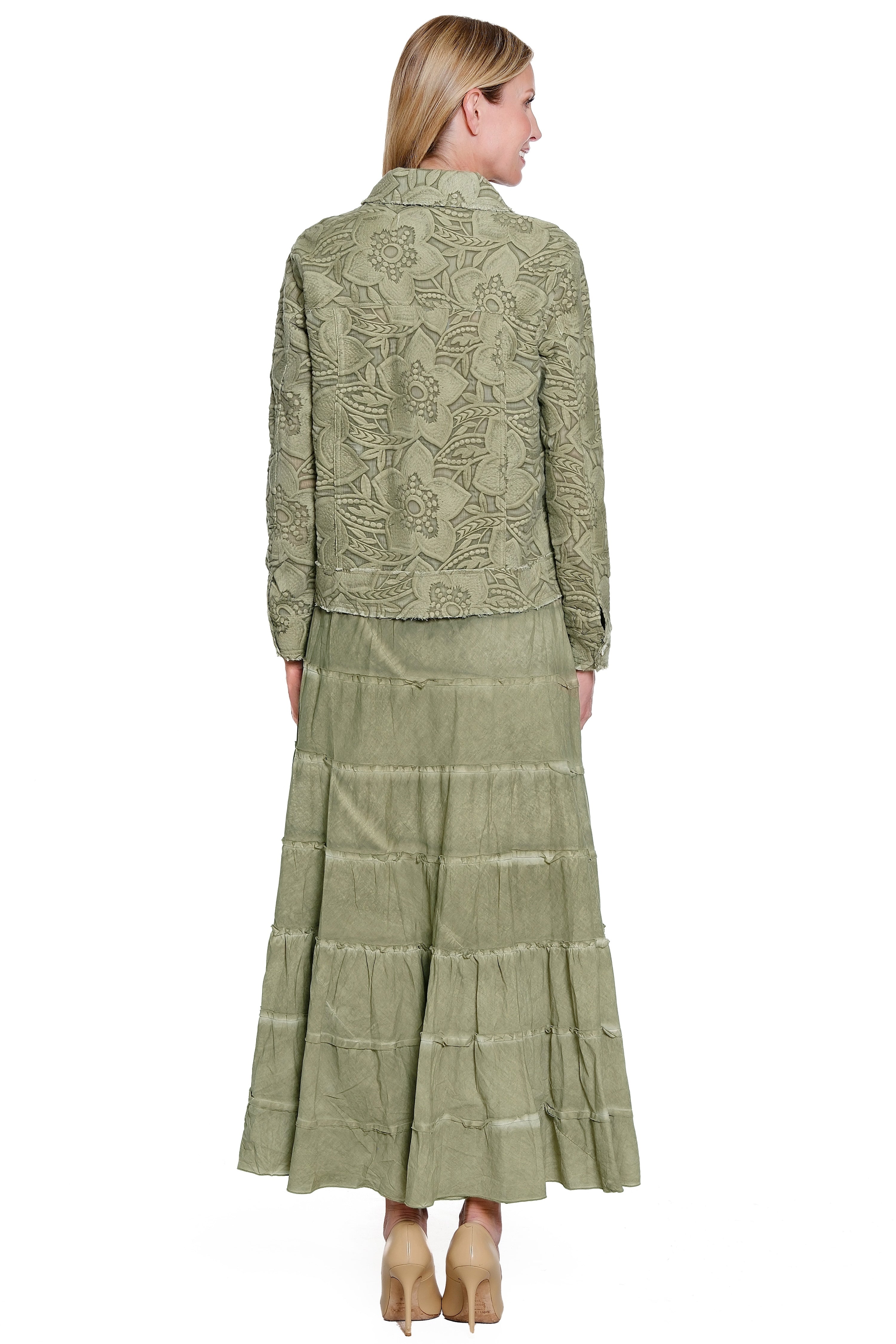 Tiered Vintage Wash Skirt - Sage
