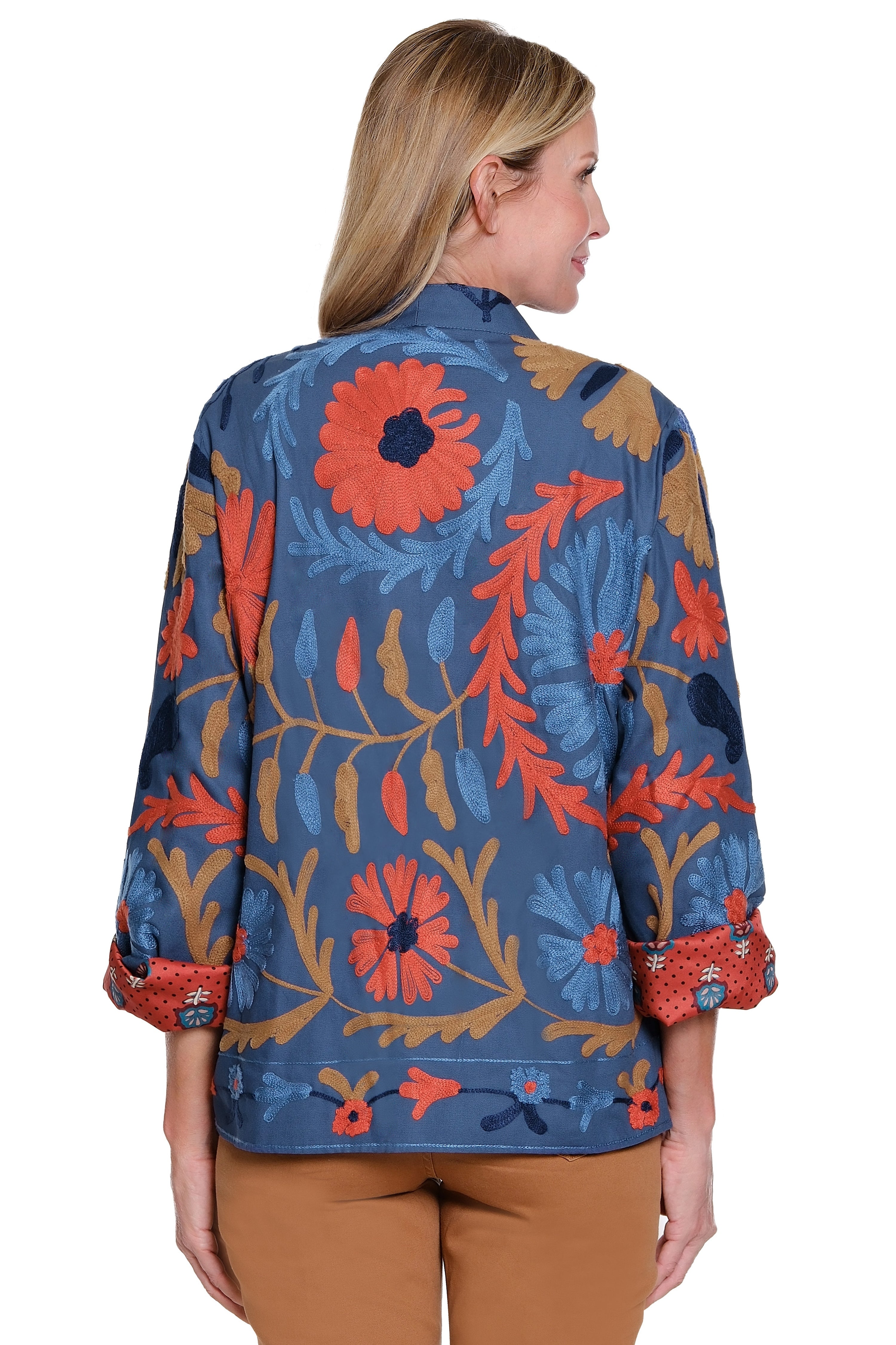 Embroidered Oversized Jacket - Blue