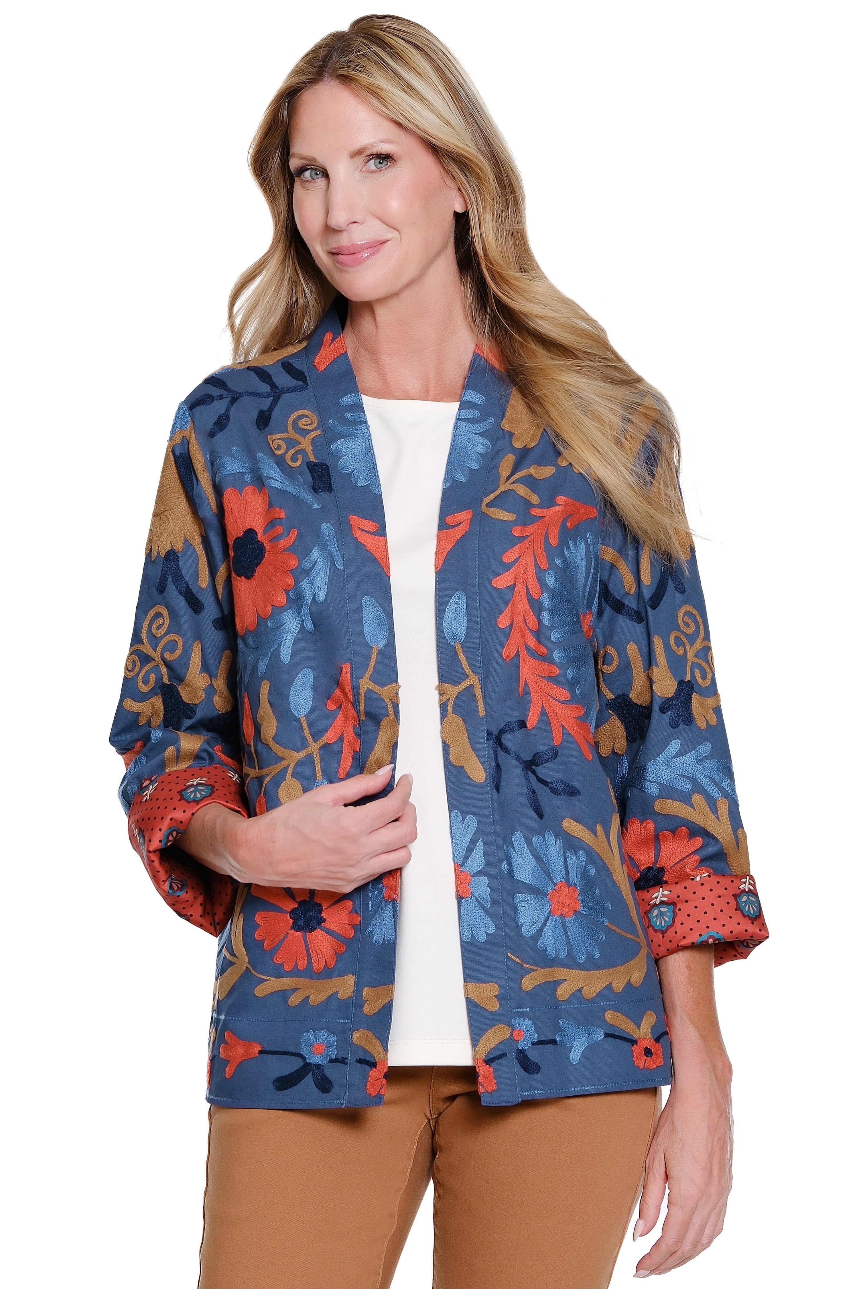 Embroidered Oversized Jacket - Blue
