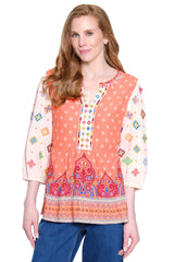 Mixed Print Embroidered Tunic - Plus - Apricot