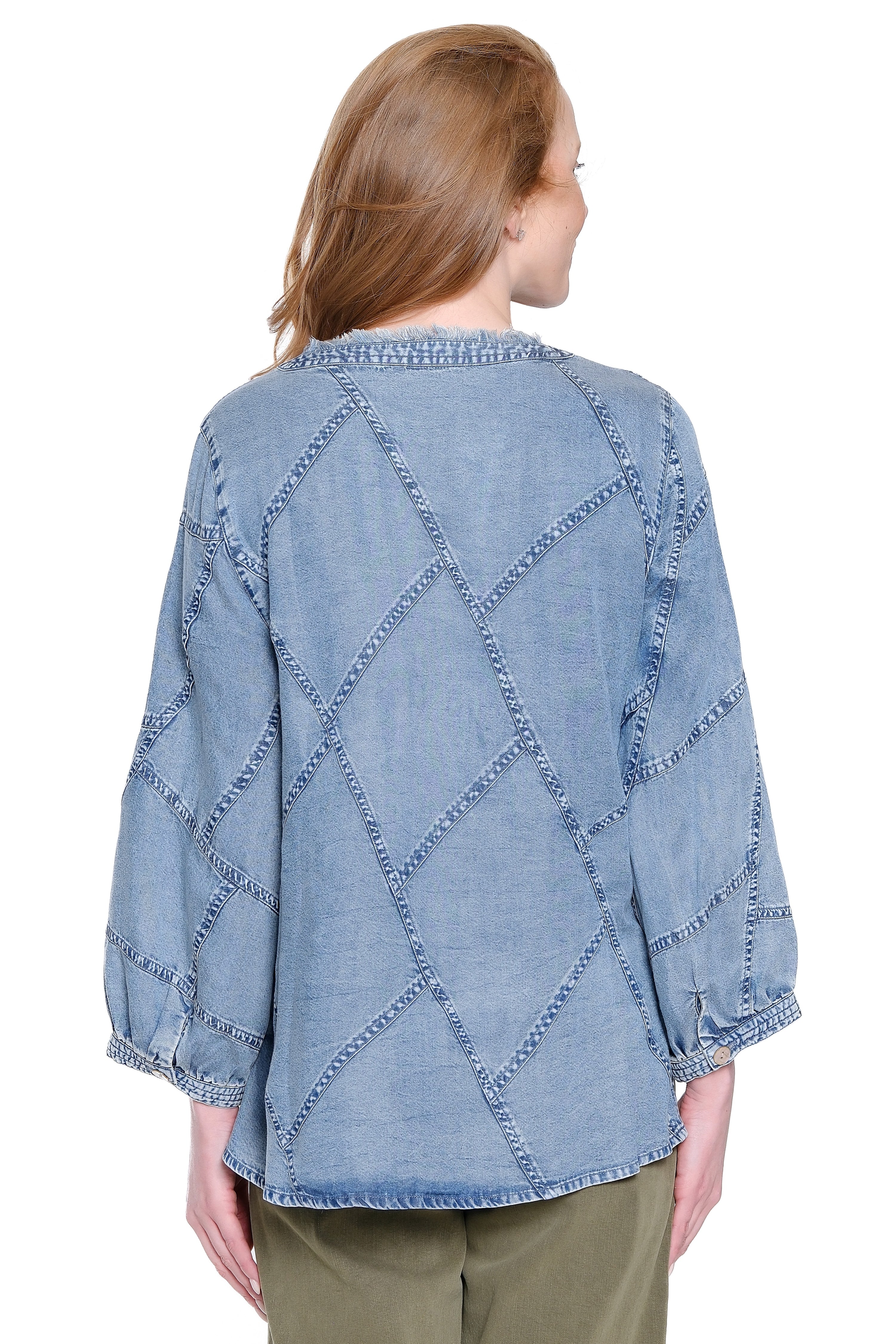 Patched Print Tunic with Fraying Details - Chambray