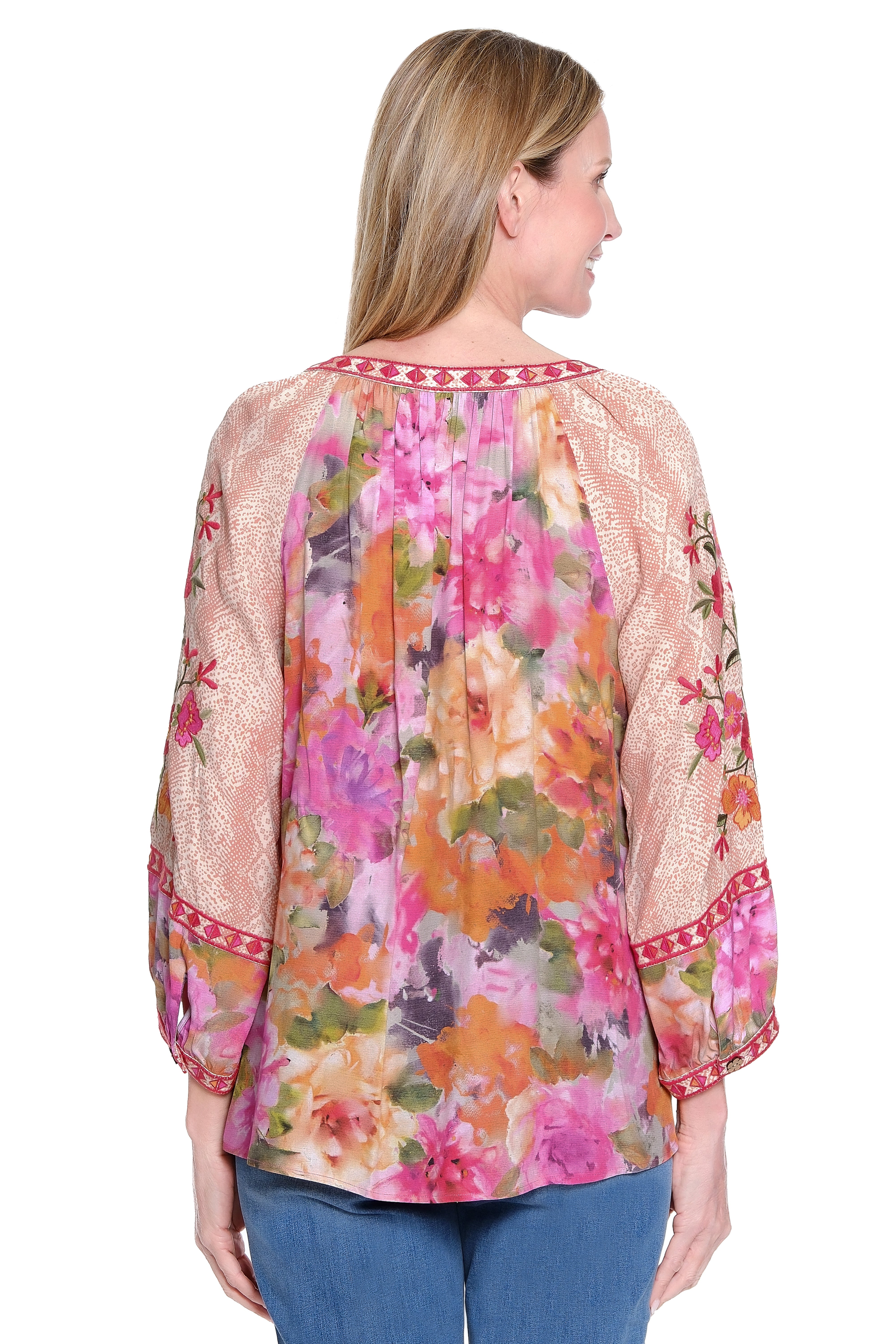 Printed Split Neck Top - Petite - Purple Floral