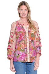 Printed Split Neck Top - Petite - Purple Floral