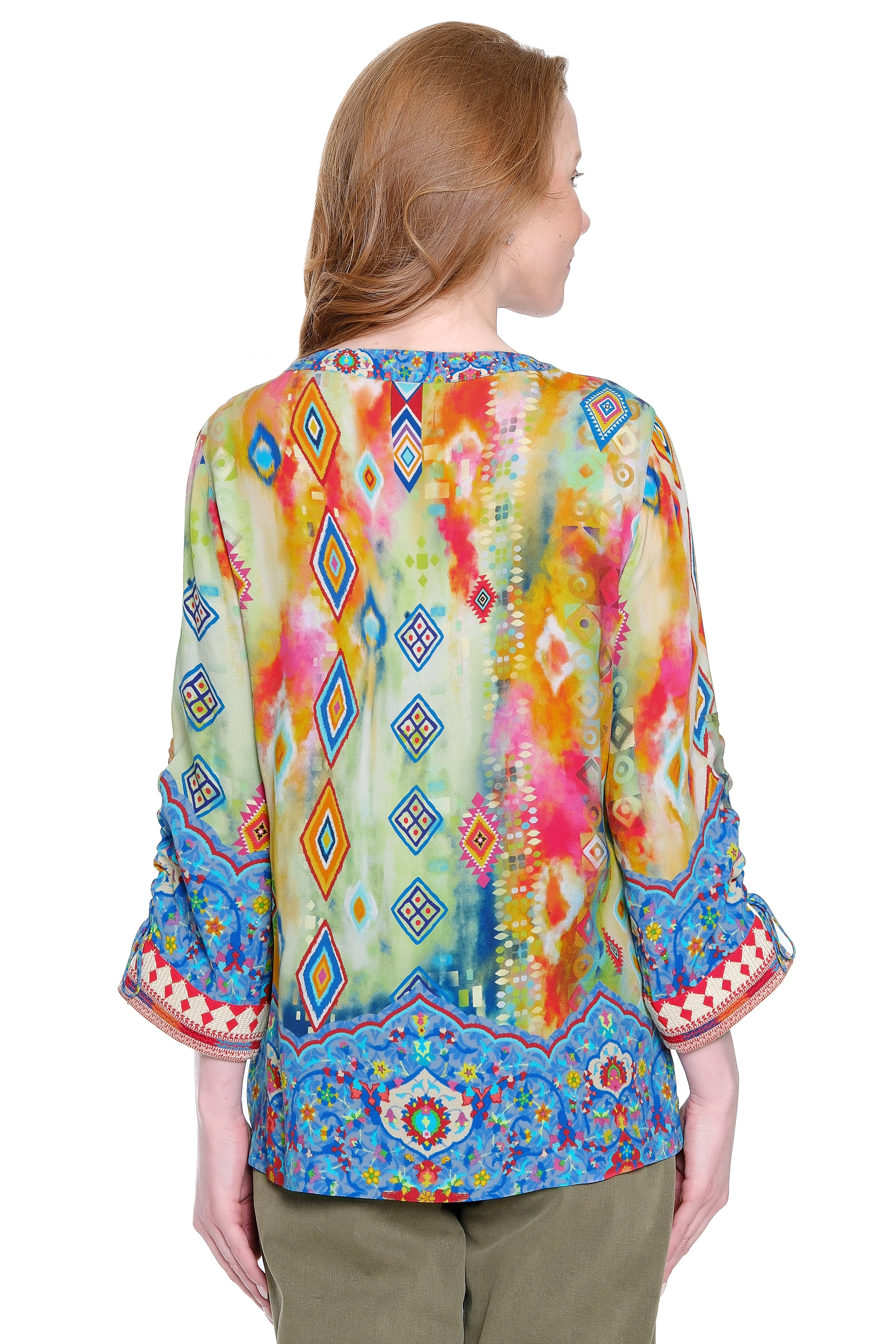 Embroidered Tunic with Tassel Tie Front - Petite - Multi