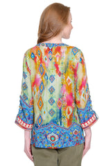 Embroidered Tunic with Tassel Tie Front - Petite - Multi