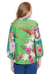 Mixed Print Tie-Front Top - Plus - Green Aqua