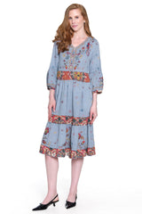 Embroidered V-Neck Tiered Dress - Plus - Light Blue