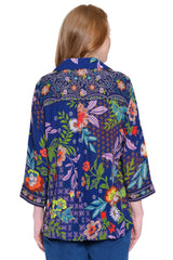 Printed Pop-Over Top with Embroidery - Petite - Teal Print