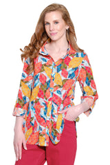 Embroidered Button-Front Print Top - Plus - Spice Print