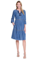 Tiered Flounce Dress - Plus - Medium Indigo